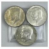 (3) 1968-D JFK 40% Silver Half Dollar, US 50c
