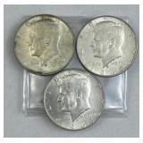 (3) 1968-D JFK 40% Silver Half Dollar, US 50c