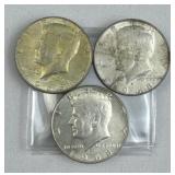 (3) 1968-D JFK 40% Silver Half Dollar, US 50c