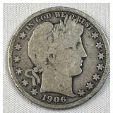 1906 Barber Silver Half Dollar, US 90%