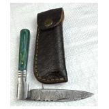 Damascus Steel Folding Blade Knife w/ Sheath