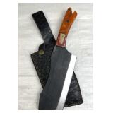 Lg Handmade Steel Cleaver Blade Knife w/ Sheath