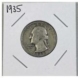 1935 Silver Washington Quarter, US 90% Coin
