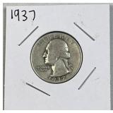 1937 Silver Washington Quarter, US 90% Coin