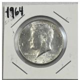 1964 JFK 90% Silver Half Dollar, US 50c Coin