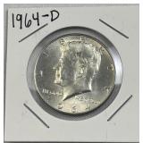 1964-D JFK 90% Silver Half Dollar, US 50c Coin