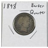 1898 Barber Silver Quarter, US 90% Coin