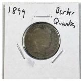 1899 Barber Silver Quarter, US 90% Coin