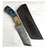 Damascus Steel Tanto Blade Knife w/ Sheath