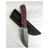 Damascus Steel Fixed Blade Knife w/ Sheath