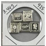 3.4g Vtg. Sterling Silver Stamp Design Bars .925