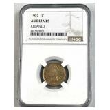 1907 Indian Head 1 Cent Coin, NGC AU Details