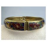 Vintage Cloisonne' Enamel Hinged Bangle Bracelet