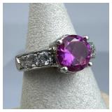 925 Silver Pink Sapphire Ring w/ Zirconia Accents