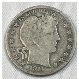 1911 Barber Silver Half Dollar, US 90%