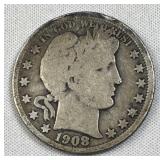 1908-O Barber Silver Half Dollar, US 90%