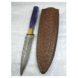 Damascus Steel Stiletto Blade Knife w/ Sheath