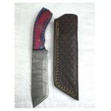 Damascus Steel Tanto Blade Knife w/ Sheath