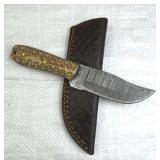 Damascus Steel Fixed Blade Knife w/ Sheath