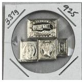 3.3g Vtg. Sterling Silver Stamp Design Bars .925