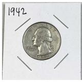 1942 Silver Washington Quarter, US 90% Coin