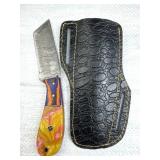 Damascus Steel Fixed Tanto Blade Knife w/ Sheath