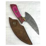Damascus Steel Fixed Sickle Blade Knife w/ Sheath
