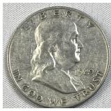 1949-S Franklin Silver Half Dollar, US 90%