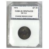 1915 Cuba Silver 20C, Coarse Reeded, PCI EF40