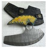Damascus Steel Ulu Skinner Blade Knife w/ Sheath