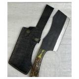 Lg Handmade Steel Cleaver Blade Knife w/ Sheath