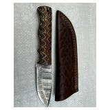 Damascus Steel Fixed Blade Knife w/ Sheath