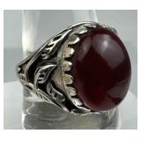 925 Silver Vintage Art Nouveau Red Cabochon Ring