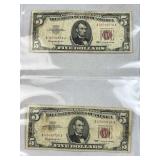 (2) 1963 $5 Red Seal Bills, US