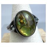 925 Silver Vtg. Oval Green Abalone 2 Topaz Accent
