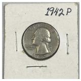 1942 Silver Washington Quarter, WWII Era 90%