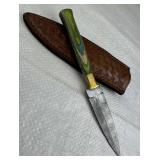 Damascus Steel Stiletto Blade Knife w/ Sheath