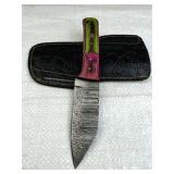 Damascus Steel Fixed Blade Knife w/ Sheath