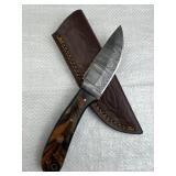 Damascus Steel Fixed Blade Knife w/ Sheath
