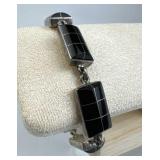 925 Silver Mexico Black Onyx Grid Toggle