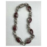 925 Silver Mexico Red Onyx Teardrop Link Bracelet