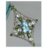 925 Silver Blue & White Topaz, Chrome Diopside Pnd