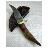 Damascus Steel Fixed Blade Knife w/ Sheath