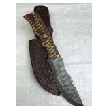 Lg Damascus Steel Huntsman Blade Knife w/ Sheath