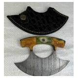 Damascus Steel Ulu Skinner Blade Knife w/ Sheath