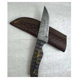 Damascus Steel Fixed Blade Knife w/ Sheath