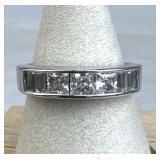 925 Sterling Silver & CZ Ring, Signed JJJ