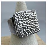 925 Silver Vintage Textured Square Face Ring