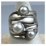 925 Silver Vtg Israel Hagit Gorali Genuine Pearl R