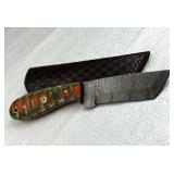 Damascus Steel Fixed Tanto Blade Knife w/ Sheath